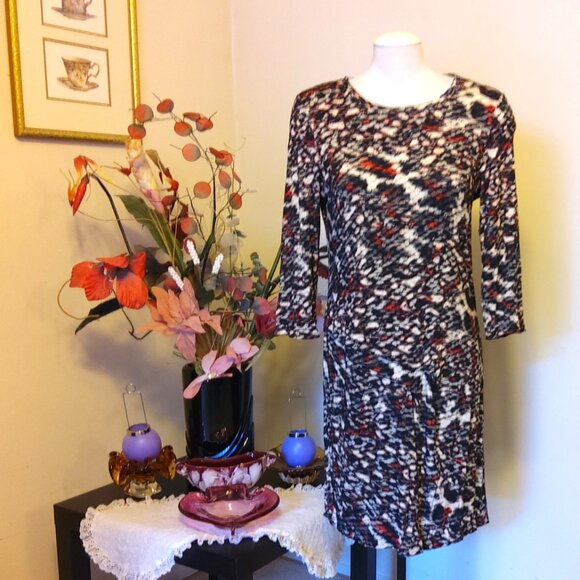 NWT Eric Alexandre Multi Color 3/4 Sleeve Scoop Neck Spring Fall Winter Dress M - Picture 2 of 7